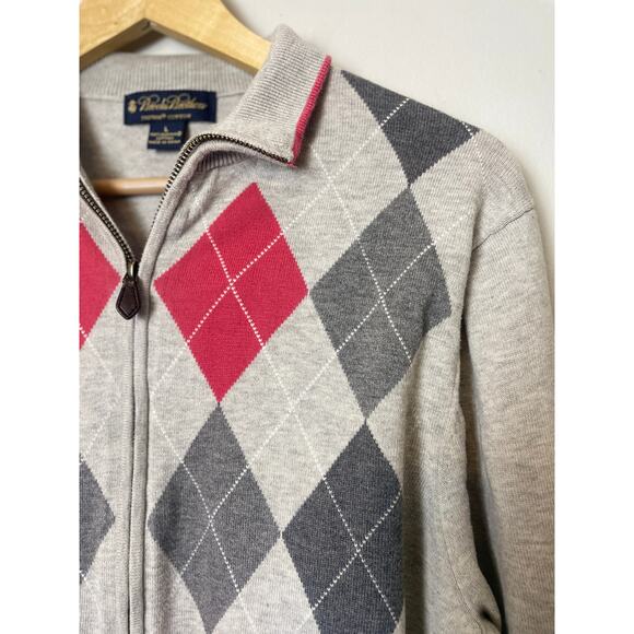 Brooks Brothers Men's Supima Cotton Cardigan Size Large Argyle Print Academic - Picture 3 of 11